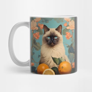 Retro Vintage Citrus Himalayan Cat Design | Unique Art Print Mug